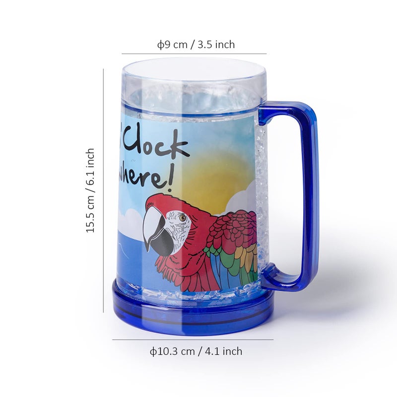Easicozi It's 5 O'Clock Somewhere Party Parrot Double Wall Gel Frosty Freezer Ice Mugs Clear 16oz Set of 2 - Image 2